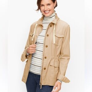 Talbots Beige Twill Field Long Sleeve Zip and Button Jacket Size Sz XS